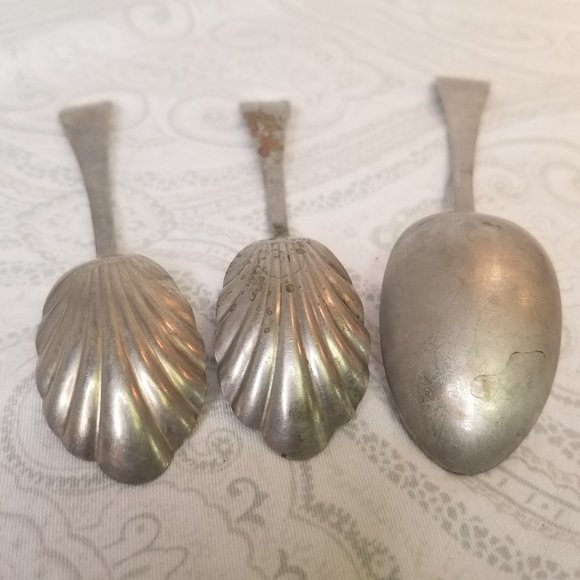 Antique Monogrammed M H Initial Brazil Silver Twisted Butter Knife Sugar Spoons - Picture 11 of 12